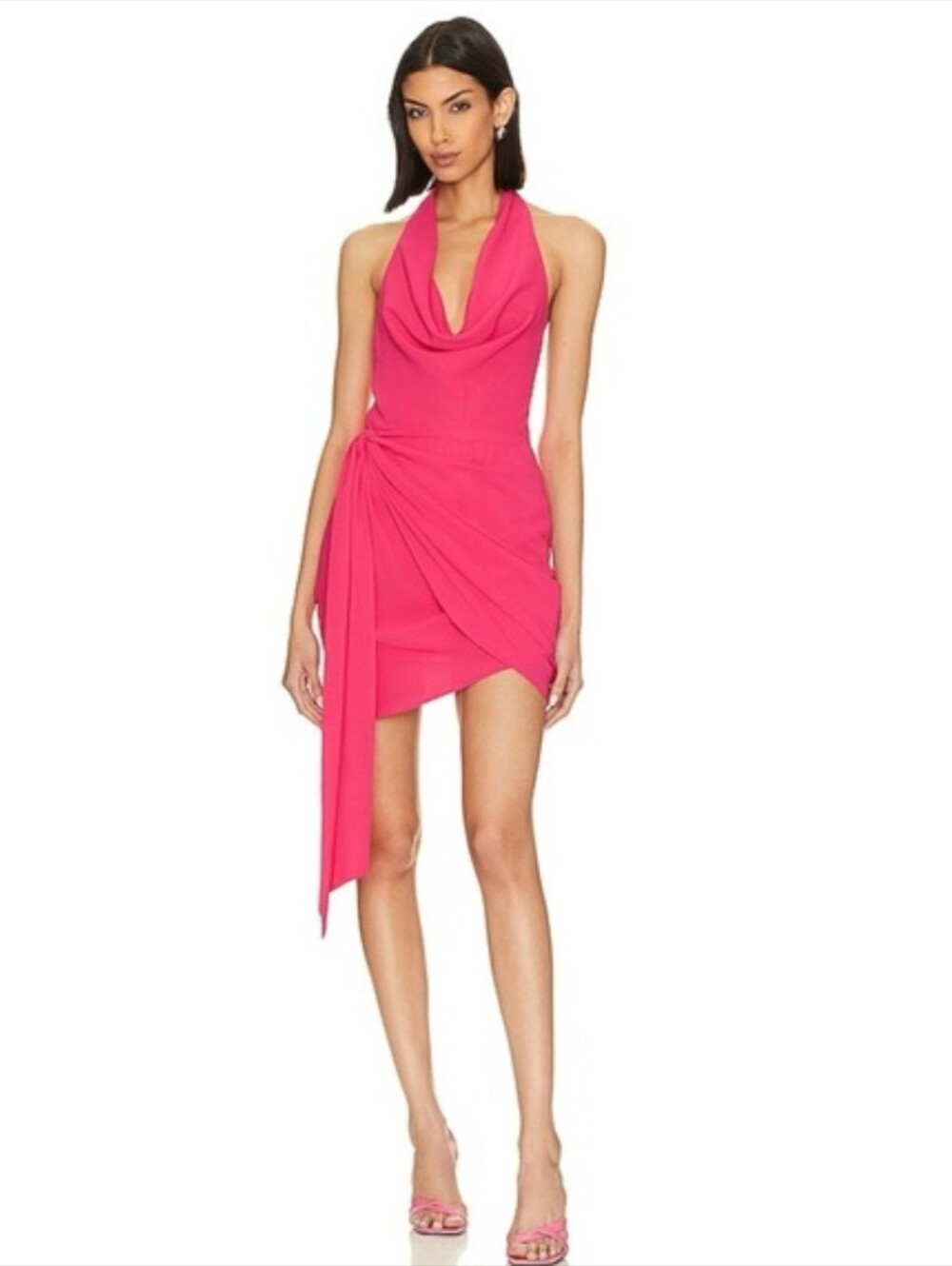 Amanda Uprichard Pink Halter Draped Mini Dress